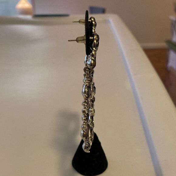 NWOT Handcrafted Large Round Crystal & Silver-tone Earrings with Post Closure. - Picture 3 of 6